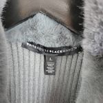 White House | Black Market WHBM Womens Faux Fur Vest Size Large Gray Collared Full Zip Long Photo 3
