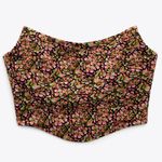 ZARA  Black Pink Green Floral Corset Crop Top Size Small Photo 2
