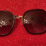 Nanette Lepore Oversized Geometric Sunglasses Black Gold Metal Frame Photo 0