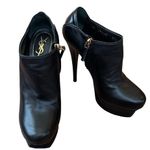 YSL Yves Saint Laurent Womens Tribute 105 Black Leather Platform Heeled Ankle Boots Photo 14