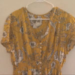 Flower print dress with smocking at the waist. This XL size dress is 100% rayon. Gold Photo 0