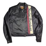 Vtg 1990s Harley Davidson Black Satin Logo Embroidered Zip Up Jacket Women's L Size L Photo 0