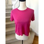J.Crew Silk Cashmere Featherweight Hot Pink Ribbed Short Sleeve Crewneck Sweater Photo 1