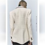 ZARA NWT Topstitch Textured Double Breasted Blazer Jacket Ecru Black Sz XL FLAW Photo 14