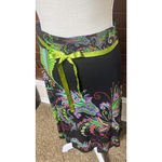 Desigual  Midi Skirt Black Knit Colorful Art to Wear lime green satin belt sz M Photo 1
