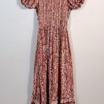 Black Tape Paisley Midi Dress Smocked Boho Fall Earthy Print Women Size Small Red Photo 1