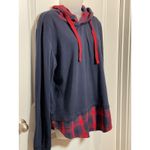 DJT Red Plaid Navy Blue Hoodie Layered Look Women XL Christmas Grunge X Photo 7