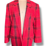 Vintage 90s Leslie Fay Red Plaid Blazer Oversized 90s Tartan Jacket Gold Buttons Size M Photo 0