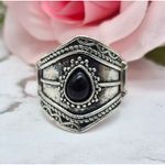 None Cute Silver Tone & Black Statement Stretch Ring One Size Western Bojo Casual Photo 4