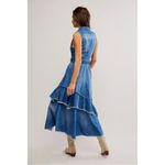 Free People  Western Bohemian Ruffle Denim Midi Maxi Dress Medium Belted Cowgirl Photo 2