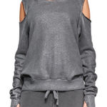 Pam & Gela Cold Shoulder Long Sleeve Top Gray Metallic Detail - Women's Photo 0
