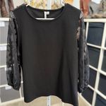 Elle  Elegant Black Floral Sheer Sleeve Business Top Photo 0