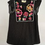Savanna Jane Arcadia Embroidered Bib Top Polka Dot Floral Black Women’s Small Photo 1