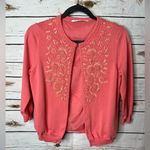 Trina Turk 🌱 Coral Embroidered 3/4 Sleeve Cardigan Size M Photo 0
