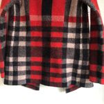 Anthropologie Field Flower hooded Wool Sweater Cardigan Plaid Jacket Red Black Photo 4