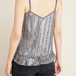 Anthropologie  Amelie Beaded Cami Size 2 Silver Sequin Ruffle Top Blouse Photo 1