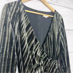 Calvin Klein  Black & Gold Metallic Velvet Glitter Faux Wrap Dress Size 12 Photo 5