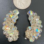 Vintage 50’s LAGUNA Faceted AB Crystal Aurora Borealis Crawler Clip On Earrings White Photo 12