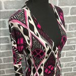 Tory Burch  Dabney Cardigan Sweater 100% Wool Ikat Print Black Pink Size Small Photo 1