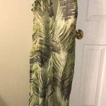 Luisa Spagnoli Women’s Leaf Print Flowy Deep V Neck Halter Dress Green Size 8 Photo 0