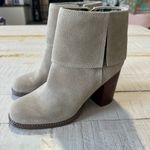 Kelsi Dagger Brooklyn size 7.5 Taupe Suede Ankle Boots Cuffed Stacked Heel Photo 2