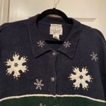 Christopher & Banks VTG Size XL Snowflake Sweater Hand Embroidered Button Front Photo 3