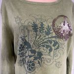 One World  Sage Green Lightweight Thermal Textured Embelished Peace Size Med Photo 4