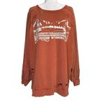 Free People ‎ Graphic Sweatshirt Flannel XS Jackson Wyoming Oversized Distressed Photo 2
