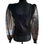 House of Harlow 1960 Black Sheer Sleeve Knit Top | Whimsigoth| Size Medium Photo 2