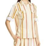 Tory Burch Canyon Stripe Cotton Shirt Size 6 Collared Multicolor Button Down Photo 2