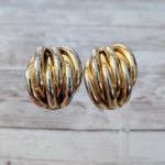 Vintage Clip On Earrings Extra Large Chunky Gold Tone Tube Design Statement Photo 0