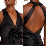 AQUA  Long Satin Flower Trim Maxi Dress Black Size 12 Formal Photo 8