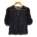 frame denim FRAME S/P Black Sheer Top Metallic Gold Detail Keyhole Witchy Whimsigoth Holiday Photo 1