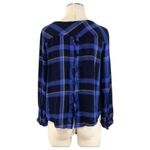 Cloth & Stone Black Blue Plaid Tie Corset Back Long Sleeve Size Small Photo 2