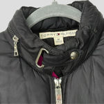 Tommy Hilfiger Moto Quilted Black Puffer Jacket Women's M Zip Front Tuck in Hood Photo 3