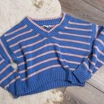 American Eagle  blue pink cropped v-neck striped sweater Photo 0