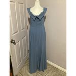Dessy Collection Off the Shoulder Notch Trumpet Gown with Front Slit Blue Size 10 Photo 3