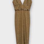 Mac Duggal NWT  Gold Beaded Cap Sleeve V Neck 5625 Column Gown Photo 2