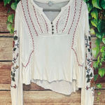 Sundance Waffle Knit Embroidered Long Sleeve Shirt Large Floral Top Blouse Flowy Photo 0