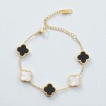 Nordstrom URBAN LUXE Black & White Four-Leaf Clover Bracelet 18K Gold-Plated Steel Photo 0