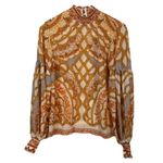 Bohme  High Neck Puff Sleeve Glamourous Gold Elegant Blouse Small EUC #0985 Photo 2