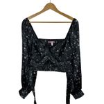 Urban Outfitters  Smocked Tie Back Top Sz L Black Floral‎ Long Sleeve Whimsigoth Photo 1