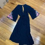 Billabong Navy Floral Print Bell Sleeve Wrap Maxi Dress Kimono Style Medium Photo 3
