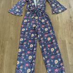 Victoria's Secret NWT Victoria’s Secret Gray Silvery Satin Long-Sleeve Floral Jumpsuit Size XS Photo 7