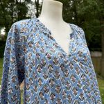 J.Crew  Artist Top Womens size XXS 2XS Blue Floral Notch Ruffle V-Neck Shirt Photo 1