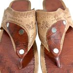 Handmade Tooled Leather Unisex Flat Sandals Tan Size 12.5 Photo 4