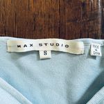 Max Studio  powder blue, crochet flower appliqué, beaded sweater, size S Photo 4