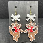Roo Gingerbread Christmas Earrings with White Bows Red Photo 0