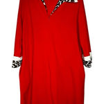 Vanity Fair Vintage  Red Fleece Gown Robe Leopard Print Collar & Cuffs Sz 18 Photo 0