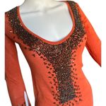 Moda International Womens Small Orange Lightweight Beaded sweater size medium​ Photo 3